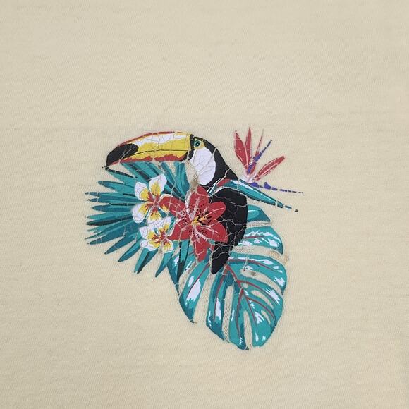 Old Navy Shirt Womens Medium Baby Yellow Toucan Palm Leaf Sheer 100% Cotton - Picture 4 of 11